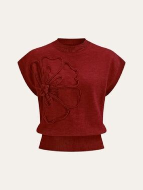 Commense Flower Applique Cap Sleeve size medium in burgundy